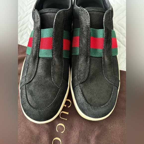 Gucci Black Suede Web Stripe Slip-On Sneakers Size 7.5 - Picture 9 of 15